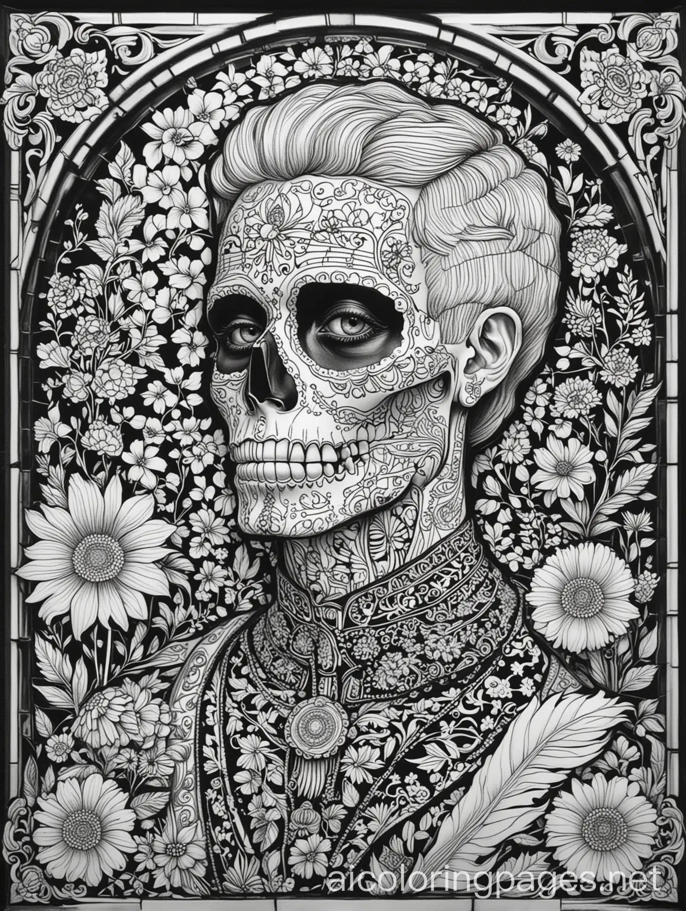 Masculine-Swedish-Man-in-Day-of-the-Dead-Skeleton-Makeup-Coloring-Page