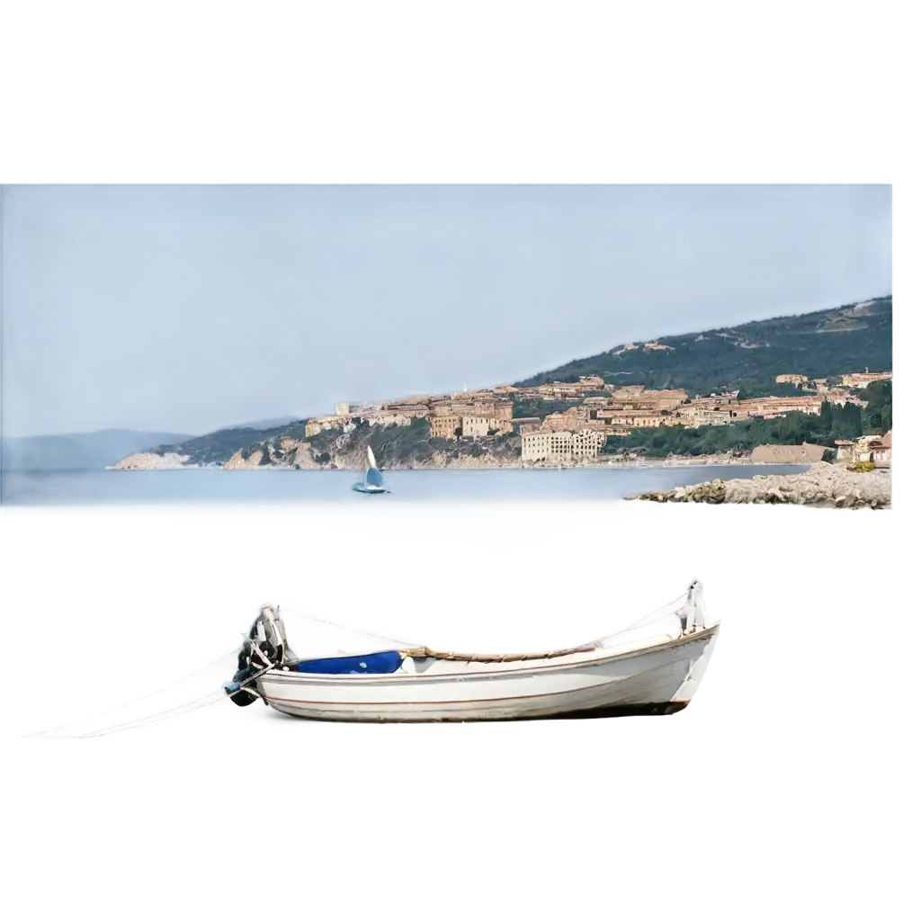 Scenic-Boat-on-Calm-Sea-with-Italian-Coastal-Town-PNG-Image-for-Clear-and-Versatile-Use