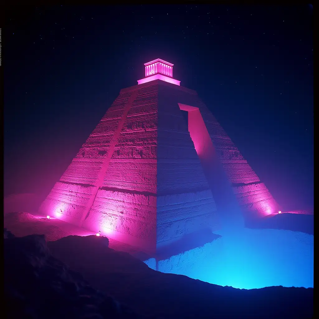 Neon-Pink-Ziggurat-of-Uruk-Under-Starlit-Sky-in-Mesopotamian-Setting