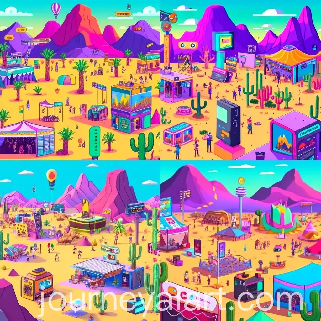 Vibrant-Desert-Tech-Festival-with-Artistic-Sculptures-and-Futuristic-Atmosphere