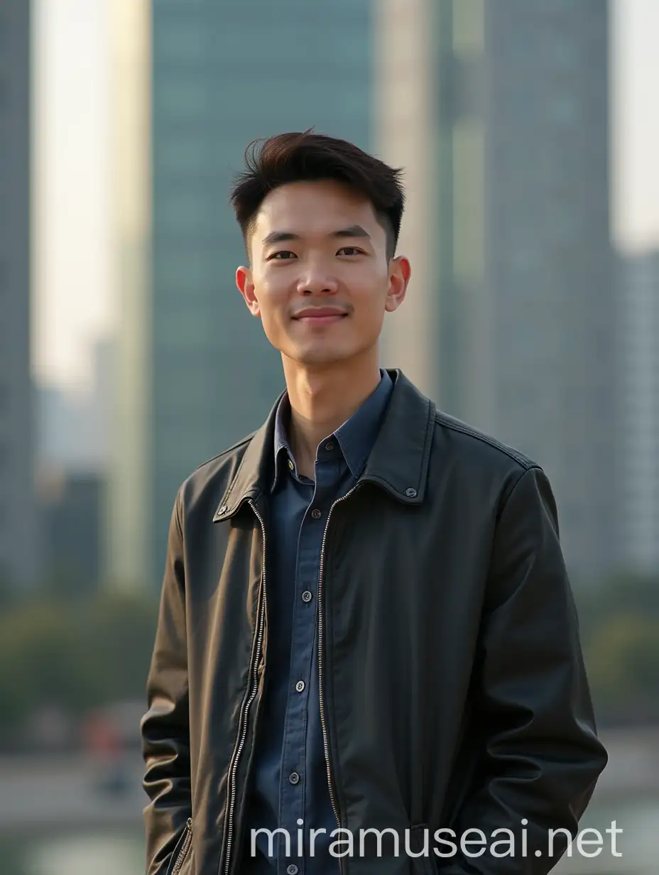 Diligent Chinese Software Engineer in Shanghai Full Body Portrait