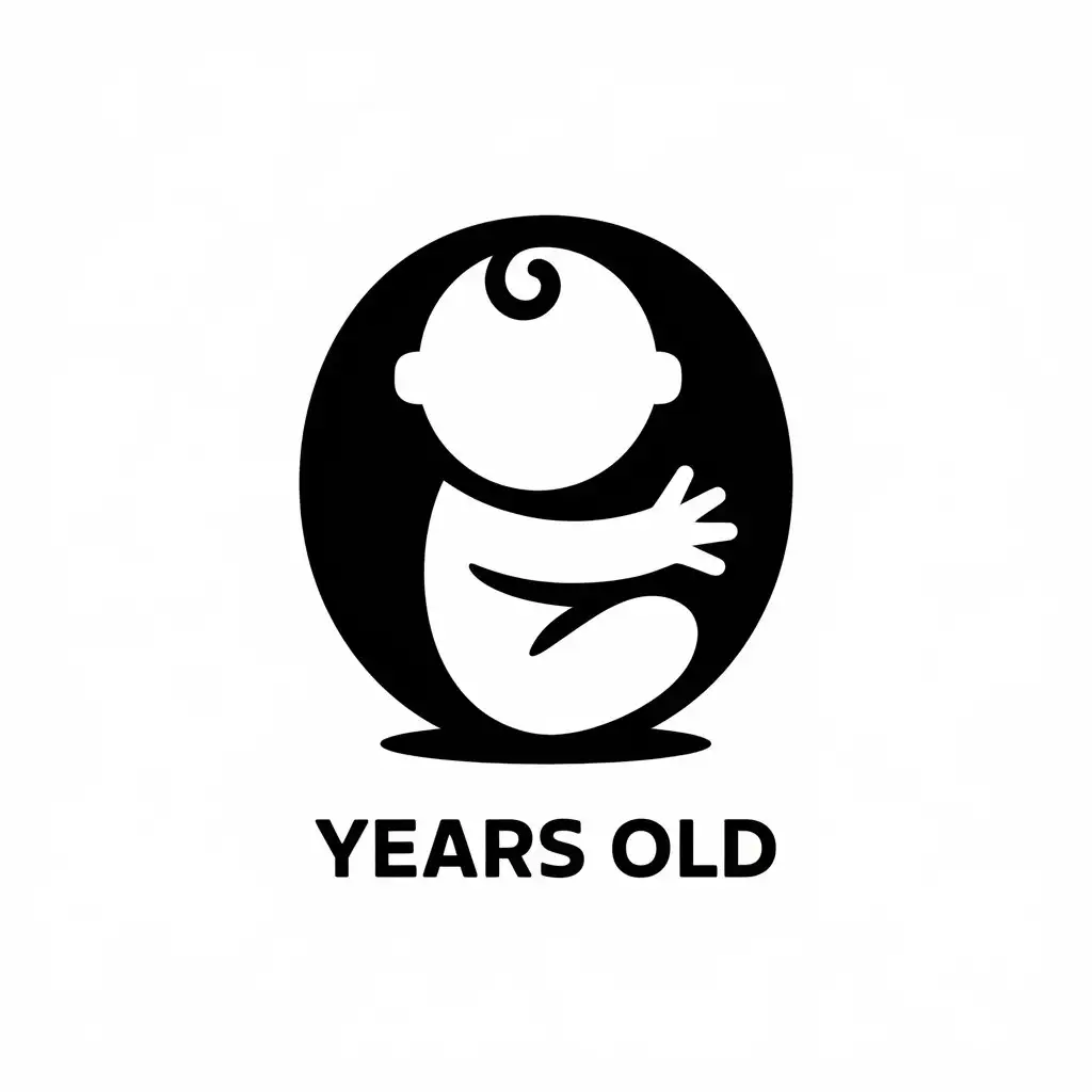 a vector logo design,with the text "0 years old", main symbol:Merge 0 and infants into one icon, the icon shape looks like a hugging baby,complex,be used in Education industry,clear background