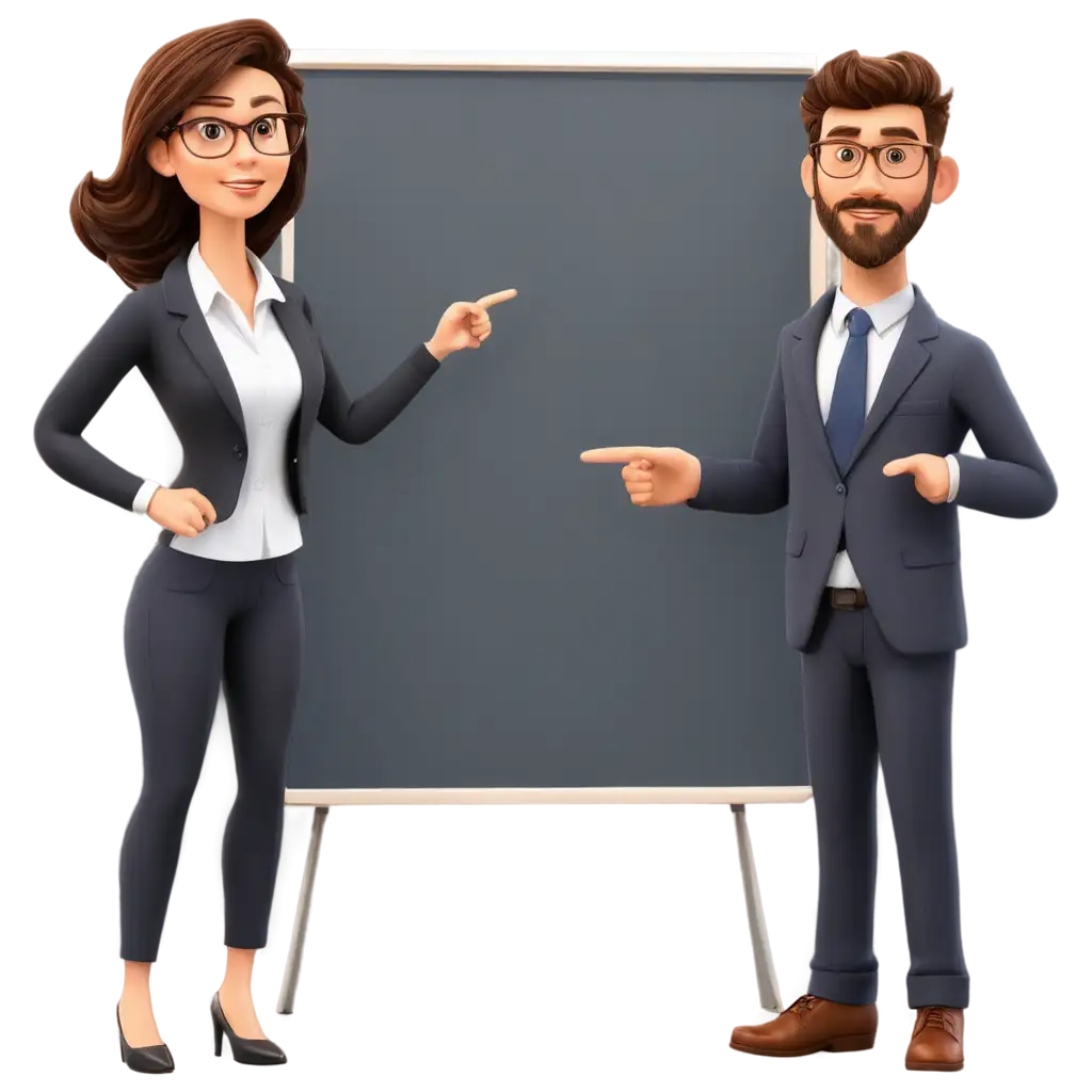 Cartoon-Business-Teacher-PNG-Image-Pointing-to-the-Board-with-Bullets-for-Educational-and-Professional-Use