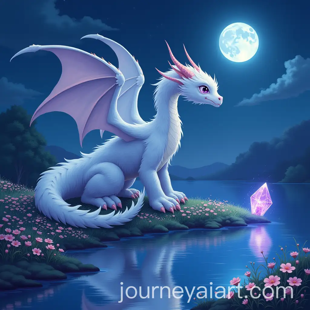 Fluffy-Dragon-Reflecting-in-a-Moonlit-LakeAI-Image-Prompt-Expansion-at-Night
