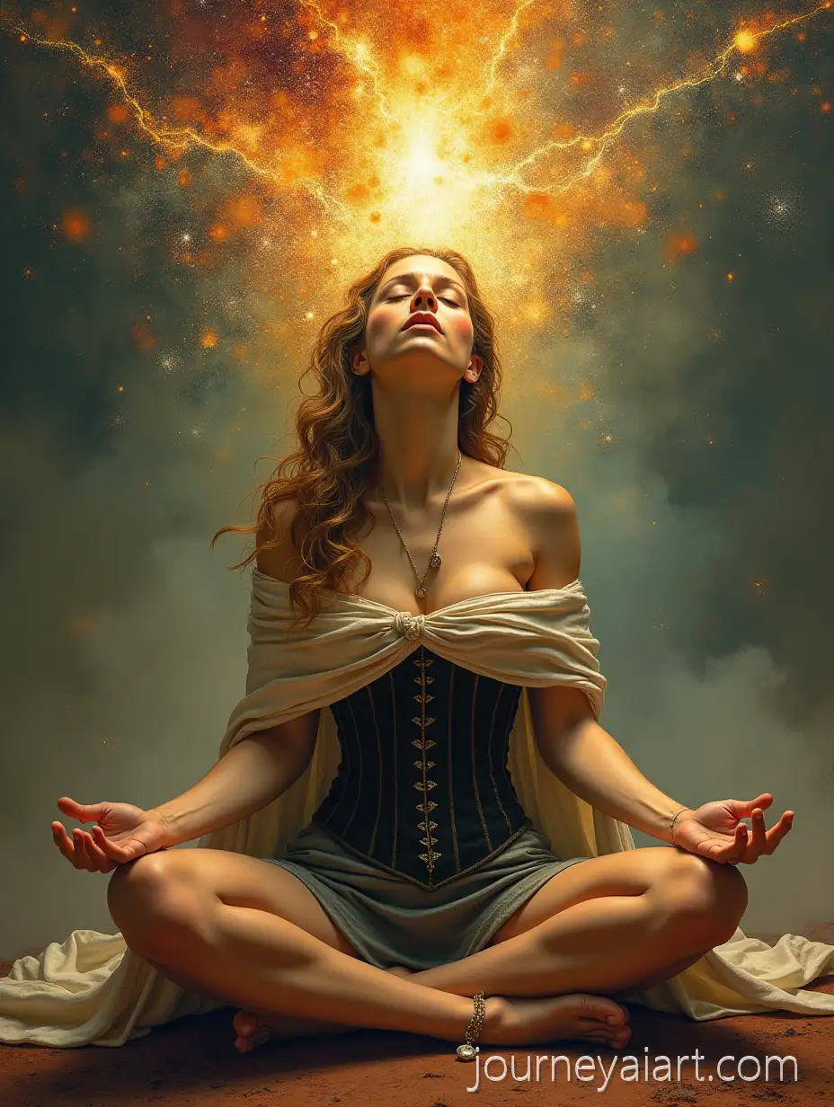 Medieval-Woman-Meditating-with-Cosmic-Energy-in-Abstract-Fantasy-Style