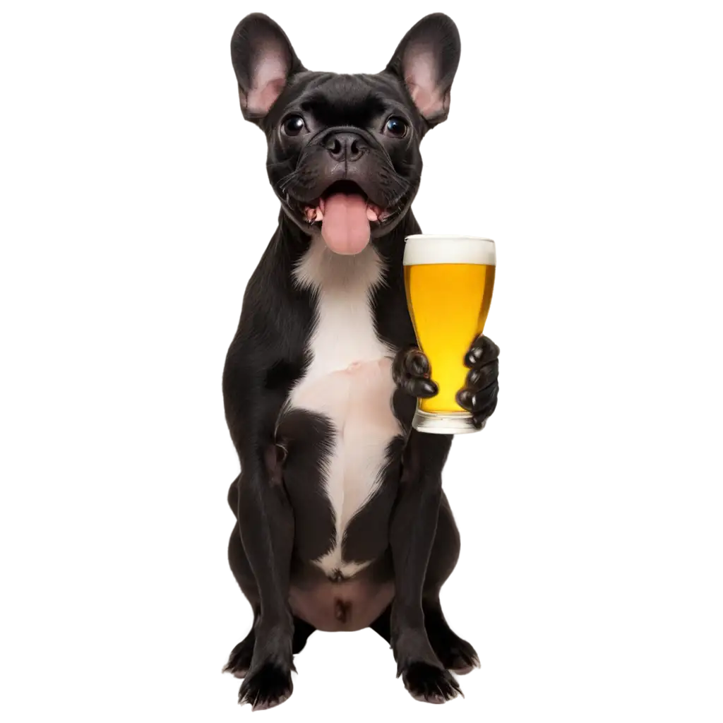 Happy-Black-French-Bulldog-Drinking-Beer-PNG-Image-Creative-and-Fun-Illustration