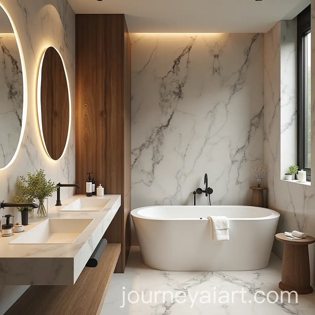Modern-Full-Bathroom-withAI-Art-Prompt-Expansion-Double-Sink-and-Marble-Bathtub