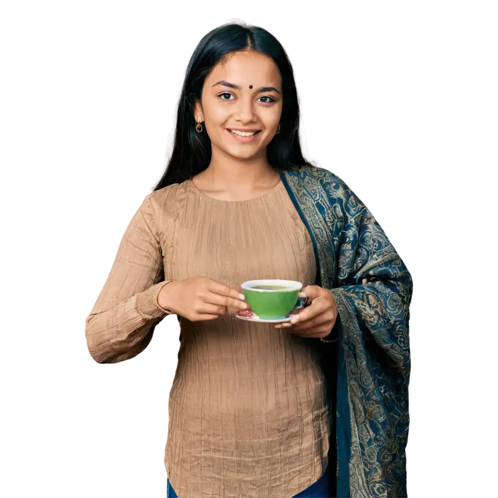 Bangladeshi-Girl-Enjoying-Green-Tea-PNG-Image-Perfect-for-Cultural-and-Lifestyle-Themes