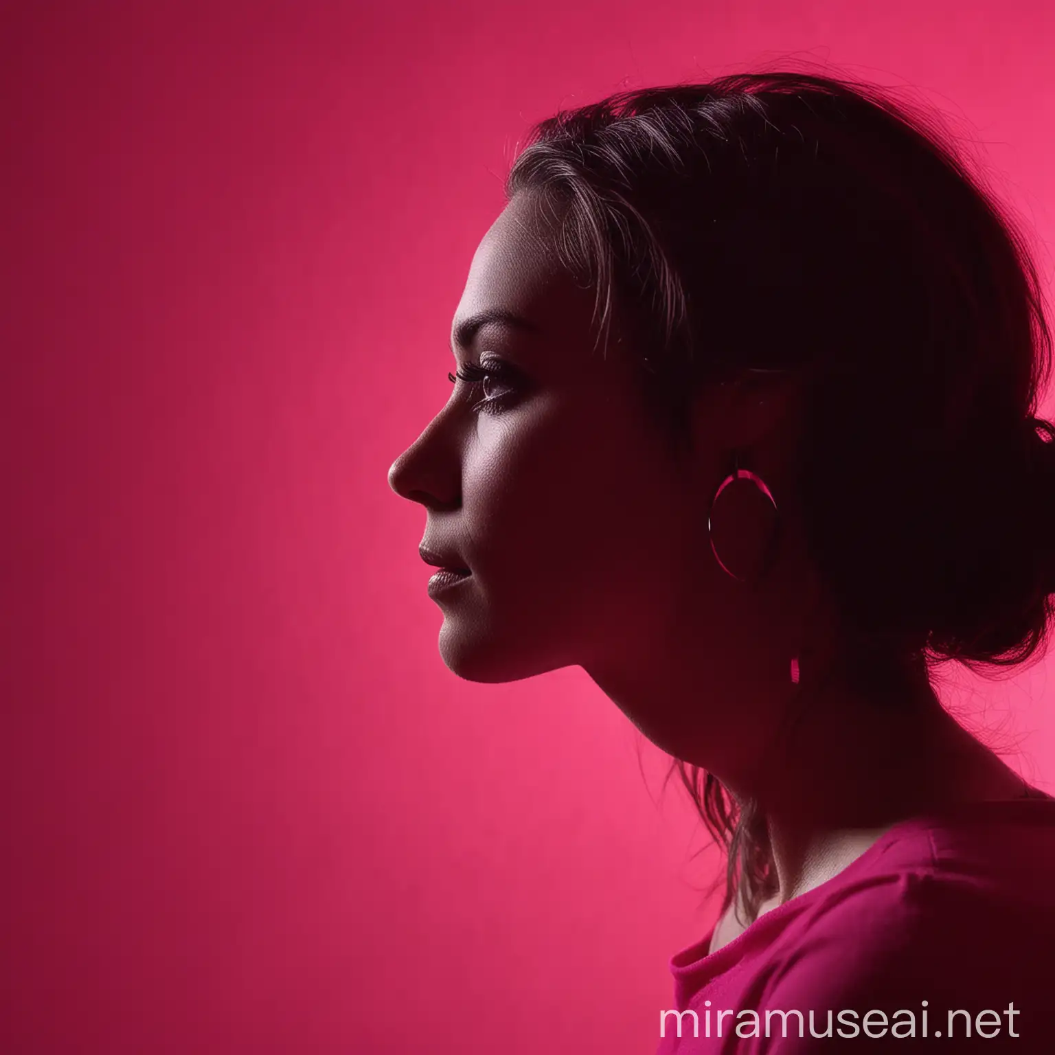Silhouette of Woman Against Vibrant Hot Pink Backdrop