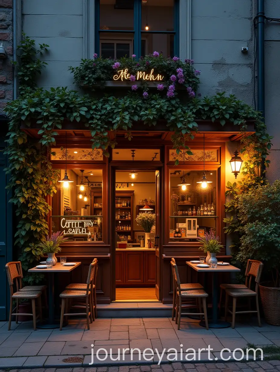 Cozy-Nighttime-Coffee-Stand-Nenoky-with-Outdoor-Seating-and-Floral-Decor