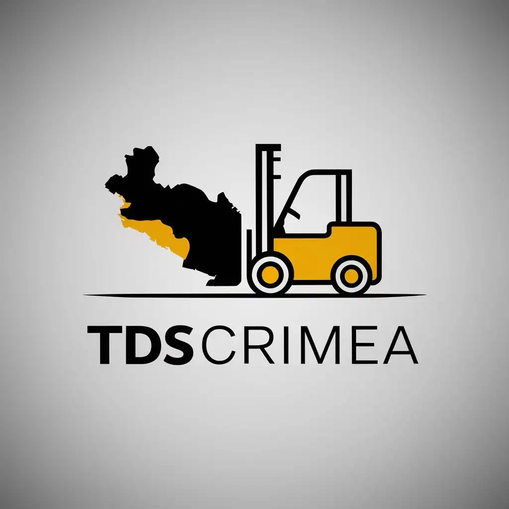 a logo design,with the text "Tdscrimea", main symbol:Crimea map, forklift, black, yellow,Minimalistic,be used in Automotive industry,clear background