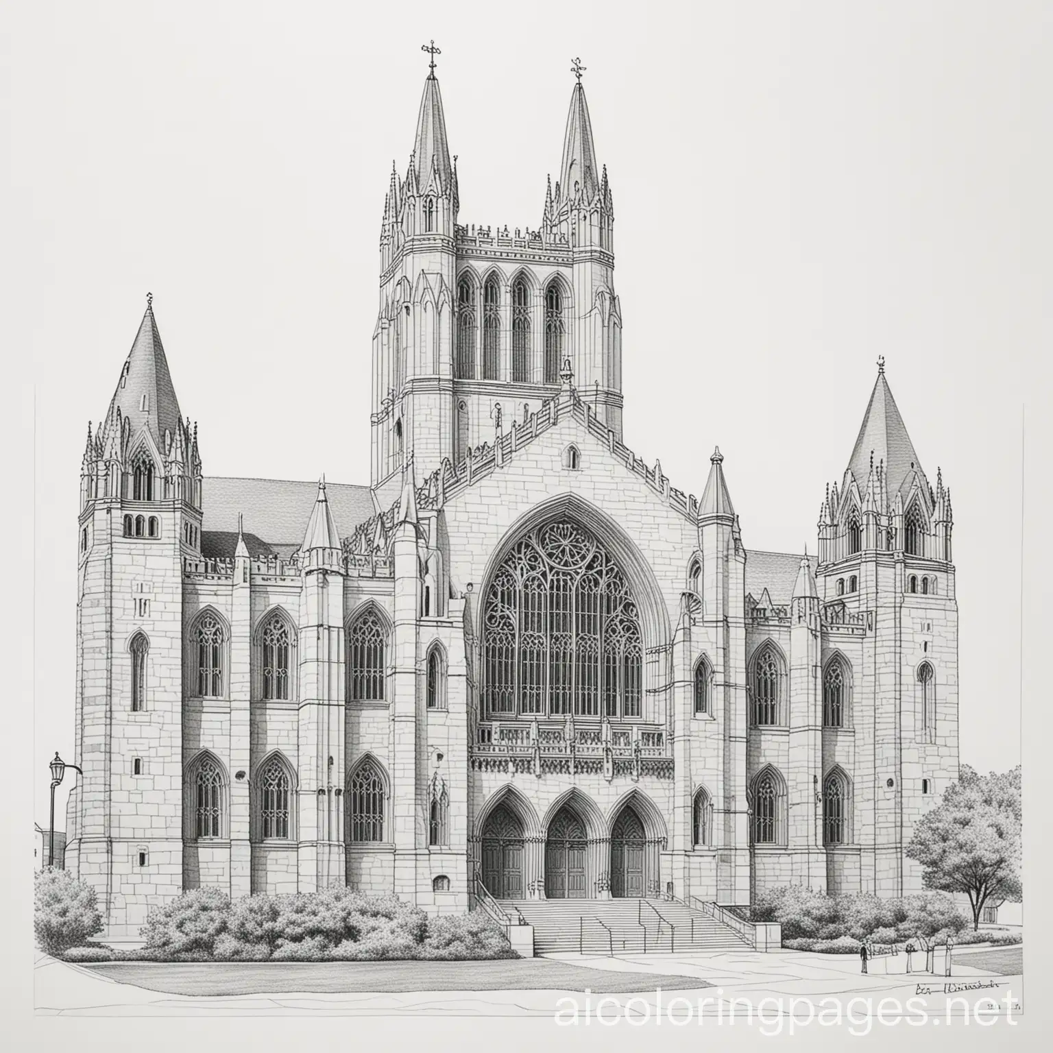 Boston-College-Gasson-Hall-Coloring-Page-Black-and-White-Line-Art