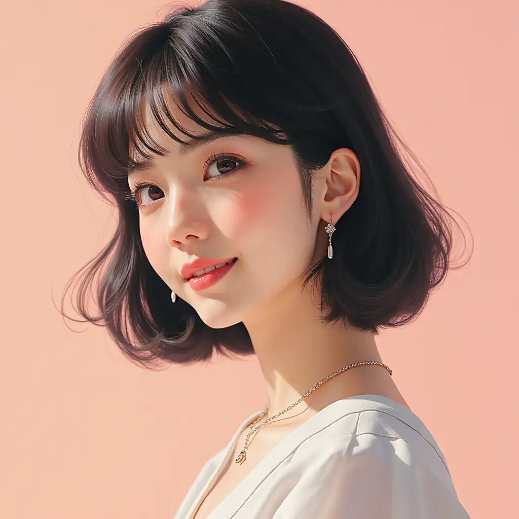 The CD jacket, depicting “Nozomi Ayaha” and “Harumeku Yokan,” features a portrait of a Japanese female singer in her late 20s or early 30s, embodying the spirit of city pop of the 1980s with a modern 2030s twist. She has a sophisticated, elegant look and a warm smile. Her style is reminiscent of artists such as Anri, EPO, and Taeko Onuki, but with a futuristic flair. The background is a plain color, reminiscent of a walk on a bright, sunny spring morning.