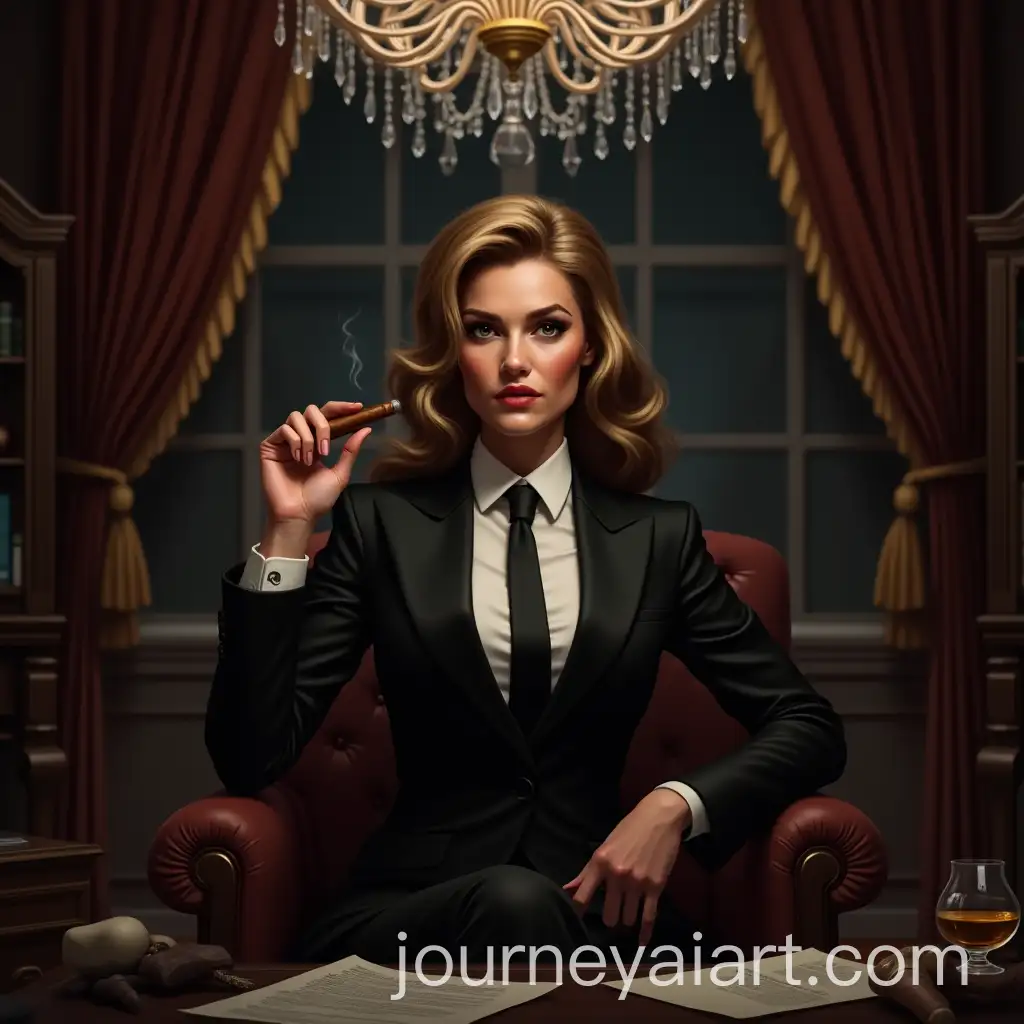Portrait-of-a-Powerful-Female-Godfather-in-a-Luxurious-Study