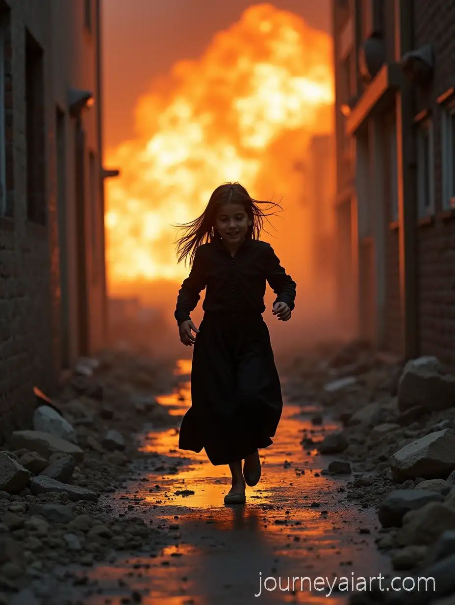 Girl-Running-fromGirl-running-from-explosion-Explosion-Amidst-Destroyed-House-in-Palestine