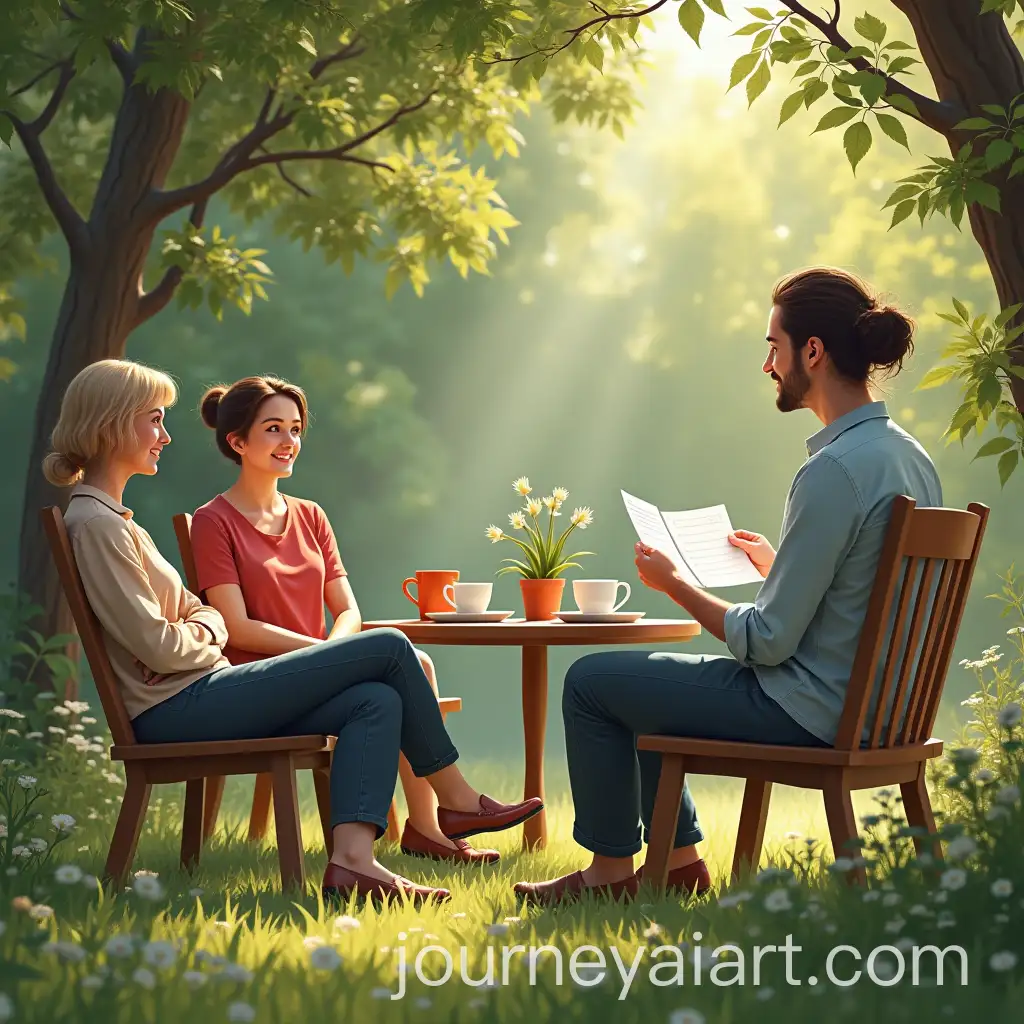 Mothers-Training-Workshop-in-Garden-Setting-with-Paper-and-Trees