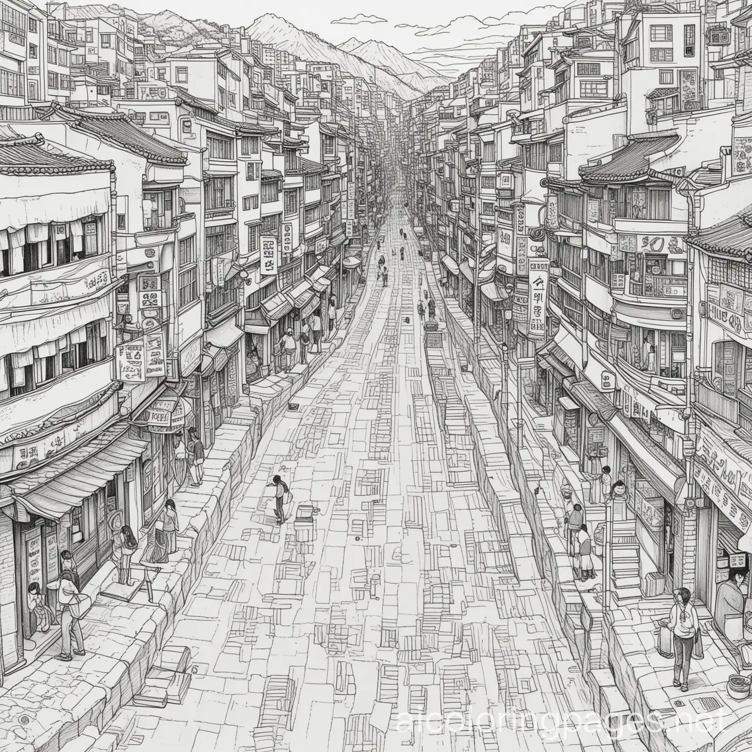 Bosudong-Book-Street-Busan-Korea-Coloring-Page-for-Middle-School-Students