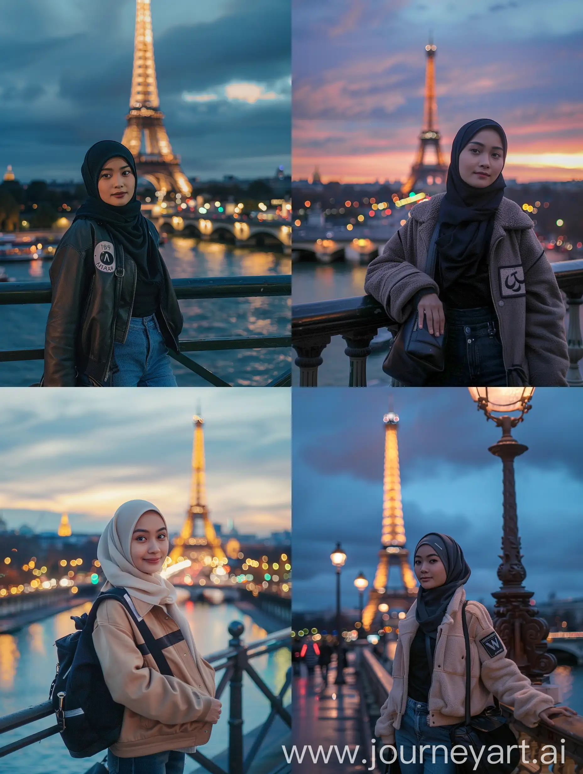 Javanese-Woman-in-Paris-with-Eiffel-Tower-at-Sunset