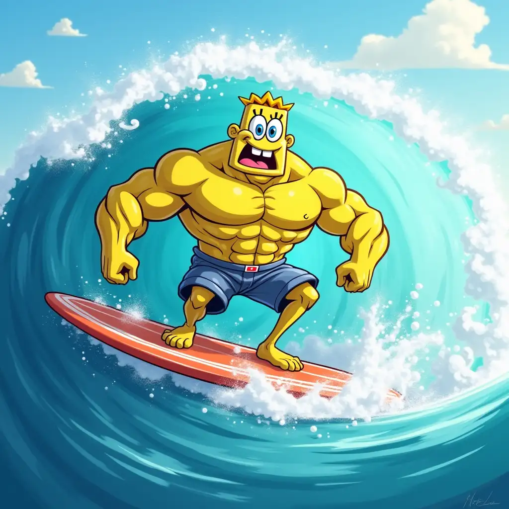 SpongeBob-as-a-Bodybuilder-Surfing-on-a-Giant-Wave