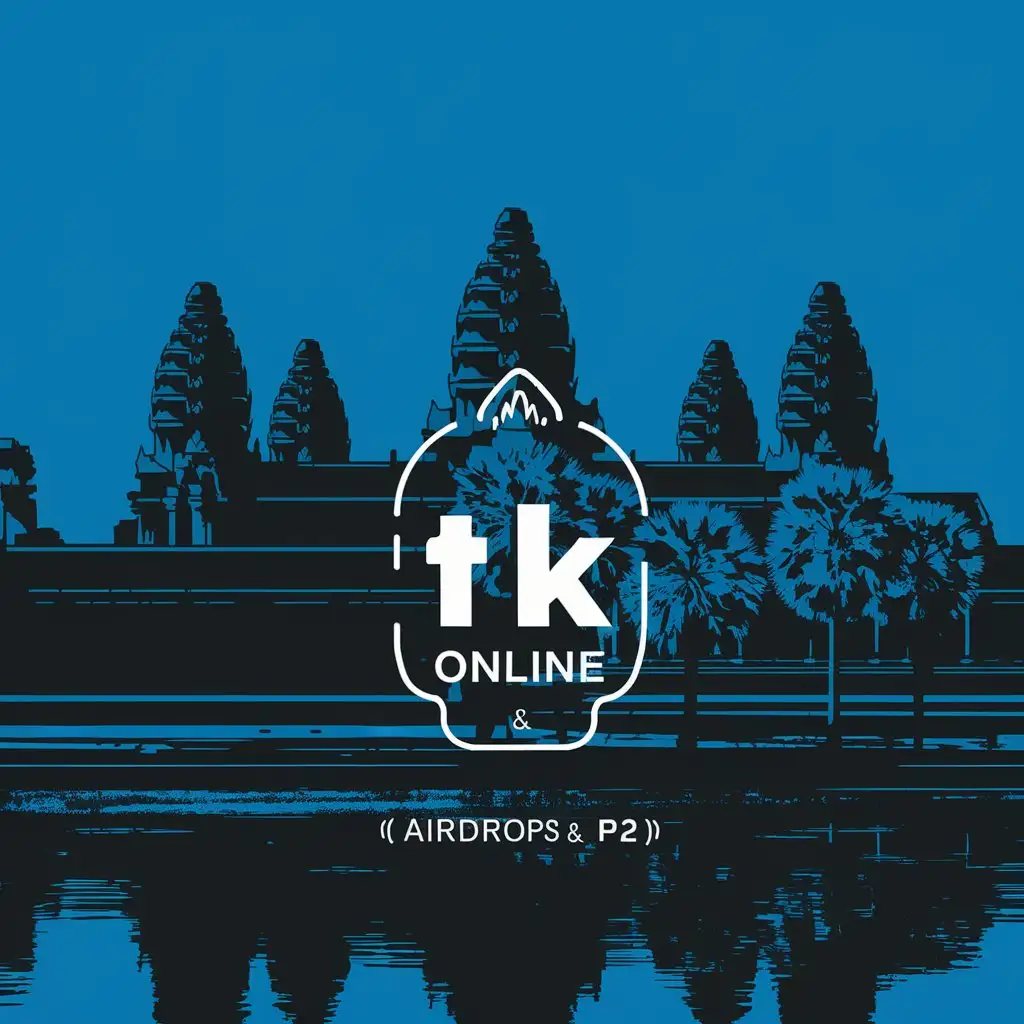 LOGO Design for TK Online Airdrops P2P with Angkor Wat Background and Blue Vibes Theme