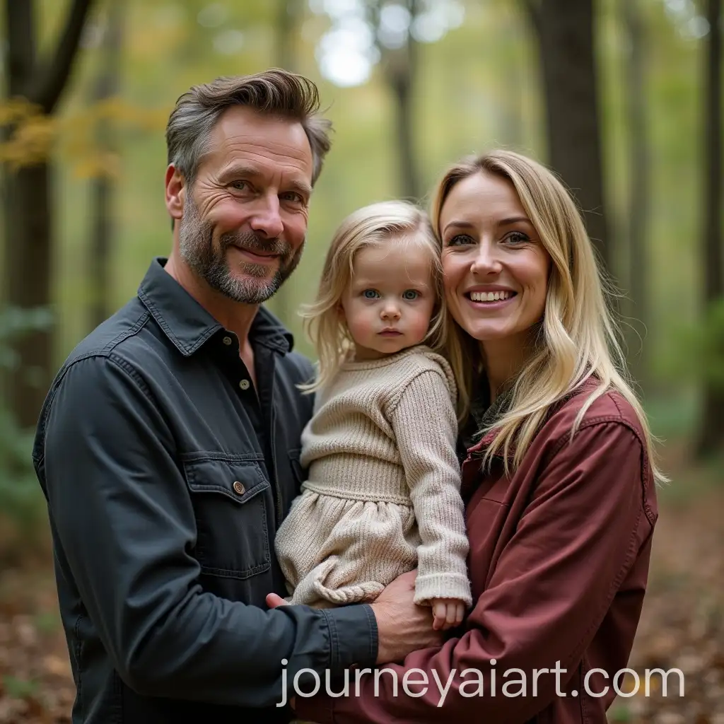 Family-Portrait-in-a-Lush-Forest-Setting-with-Mads-Mikkelsen-Melissa-McBride-and-Pyper-America
