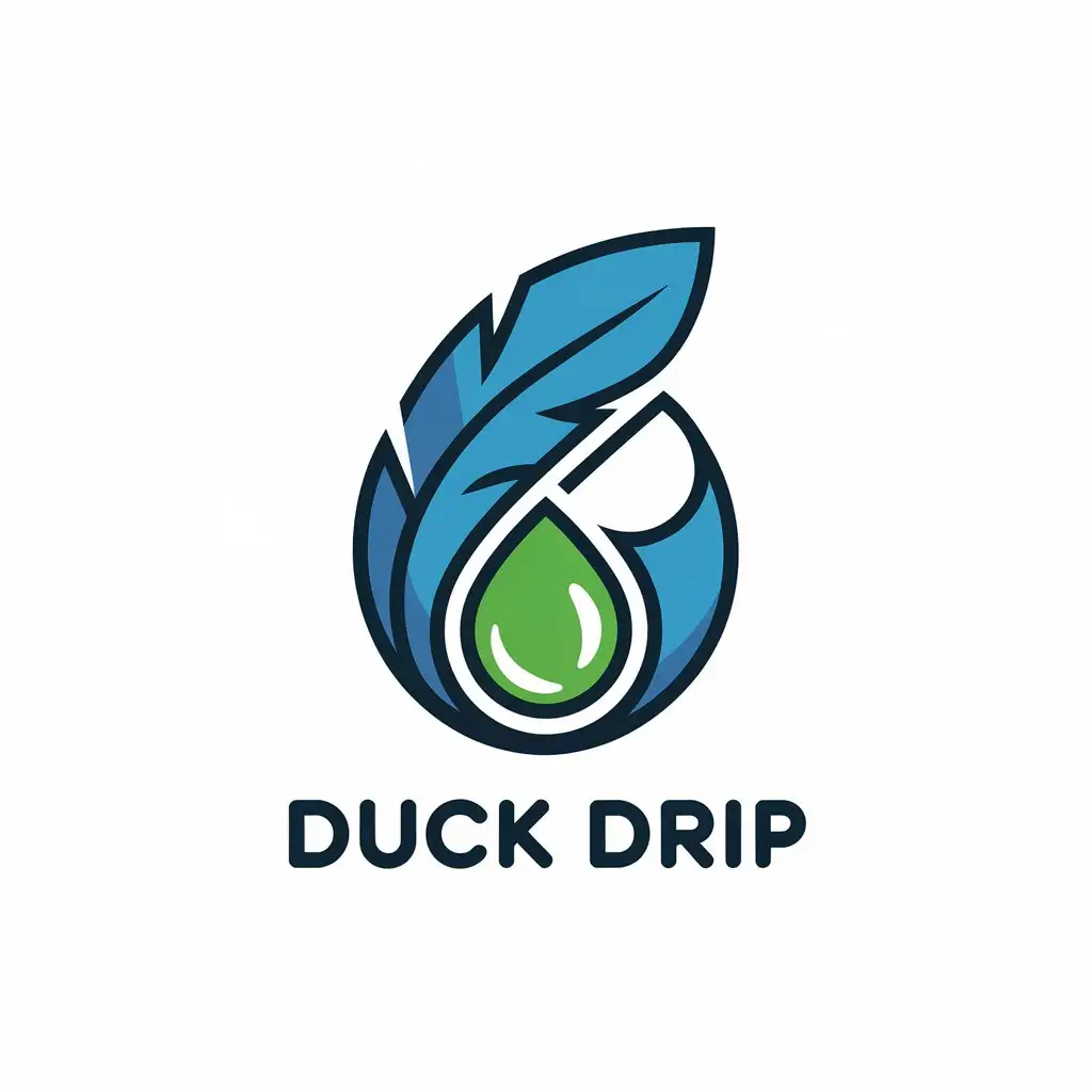 LOGO Design For Duck Drip Feather and Water Drop in Blue and Green