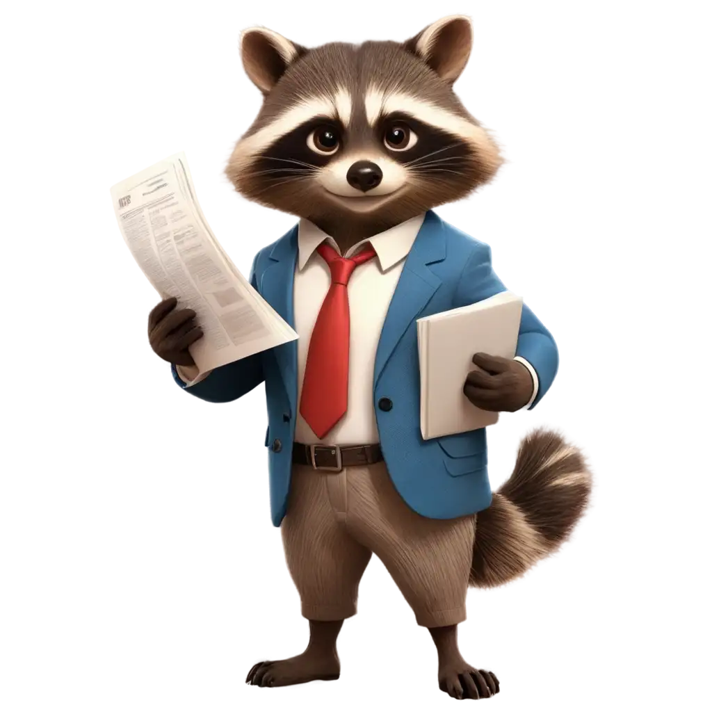 Rich-Cartoon-Raccoon-Holding-Important-Documents-PNG-Ideal-for-Creative-Projects