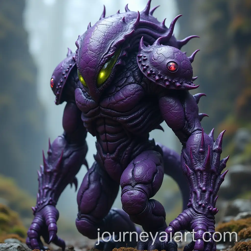 Giant-Scaly-Purple-Alien-Creature-with-Glowing-Green-Eyes-and-Tyranidlike-Head