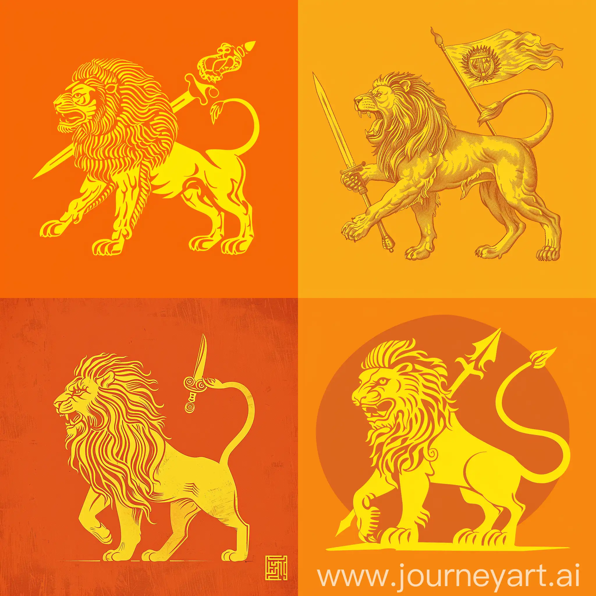 Persian-Lion-with-Saber-on-Orange-Background