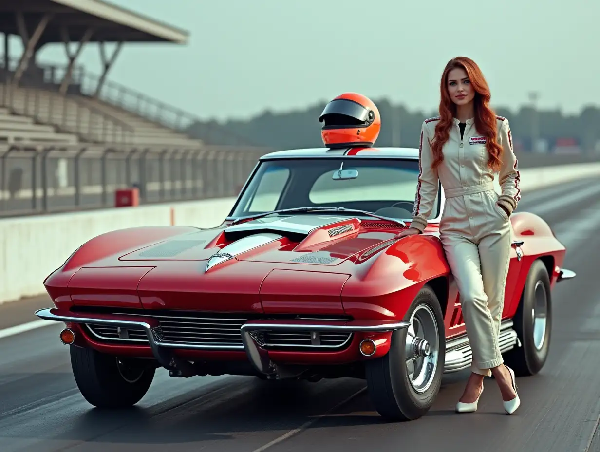 1964-Corvette-and-a-Smiling-Woman-in-Vintage-Racing-Gear