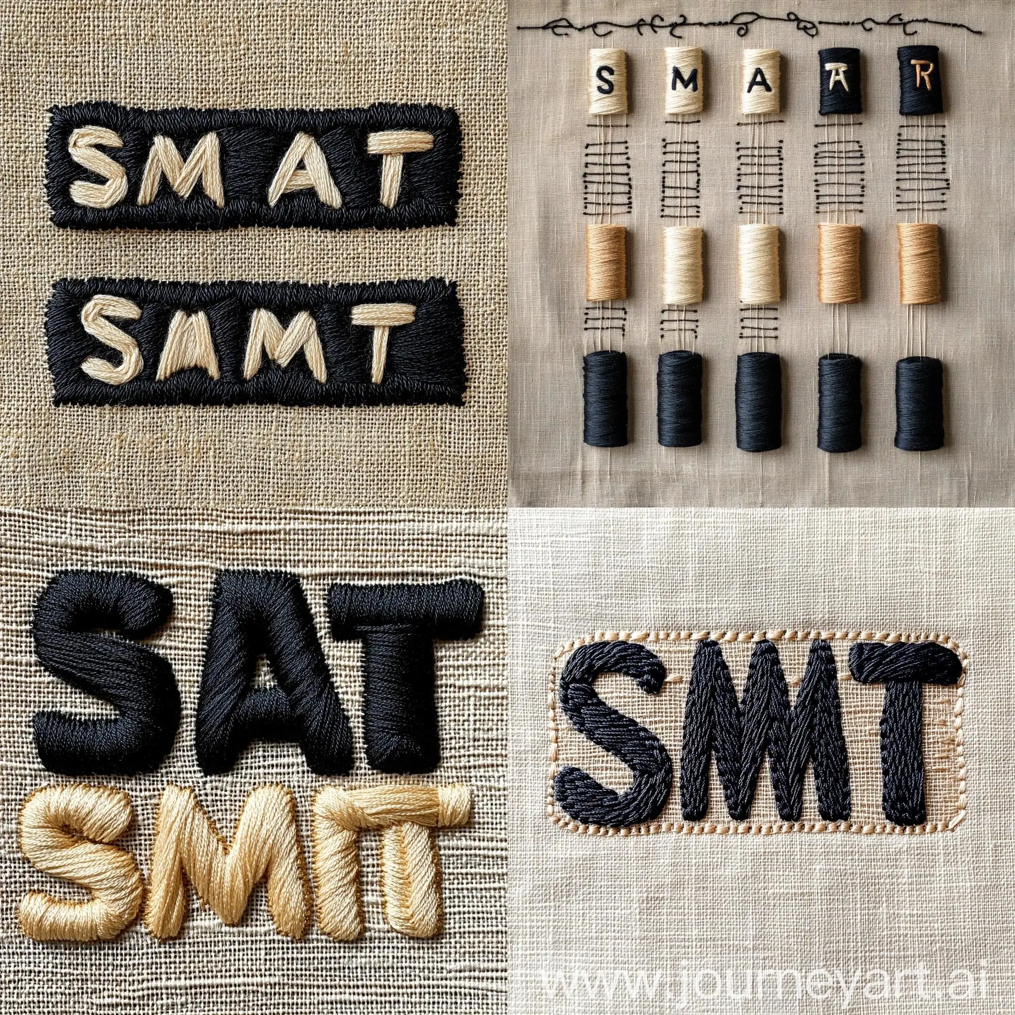 Vertical-Column-of-SMART-Embroidered-Letters-in-Black-and-Beige-Pastel-Colors