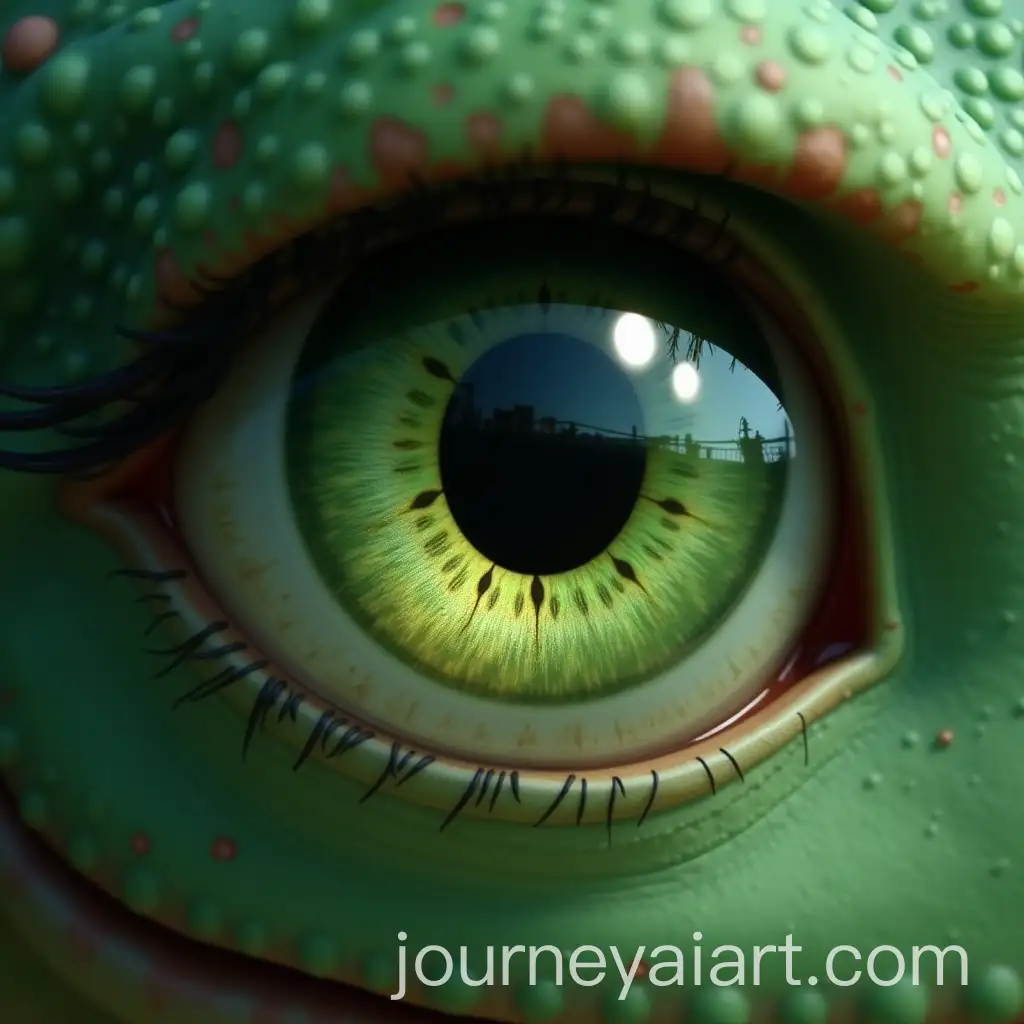 Closeup-of-Green-Eye-with-Laughing-Dragon-Girl-Inside-Lens