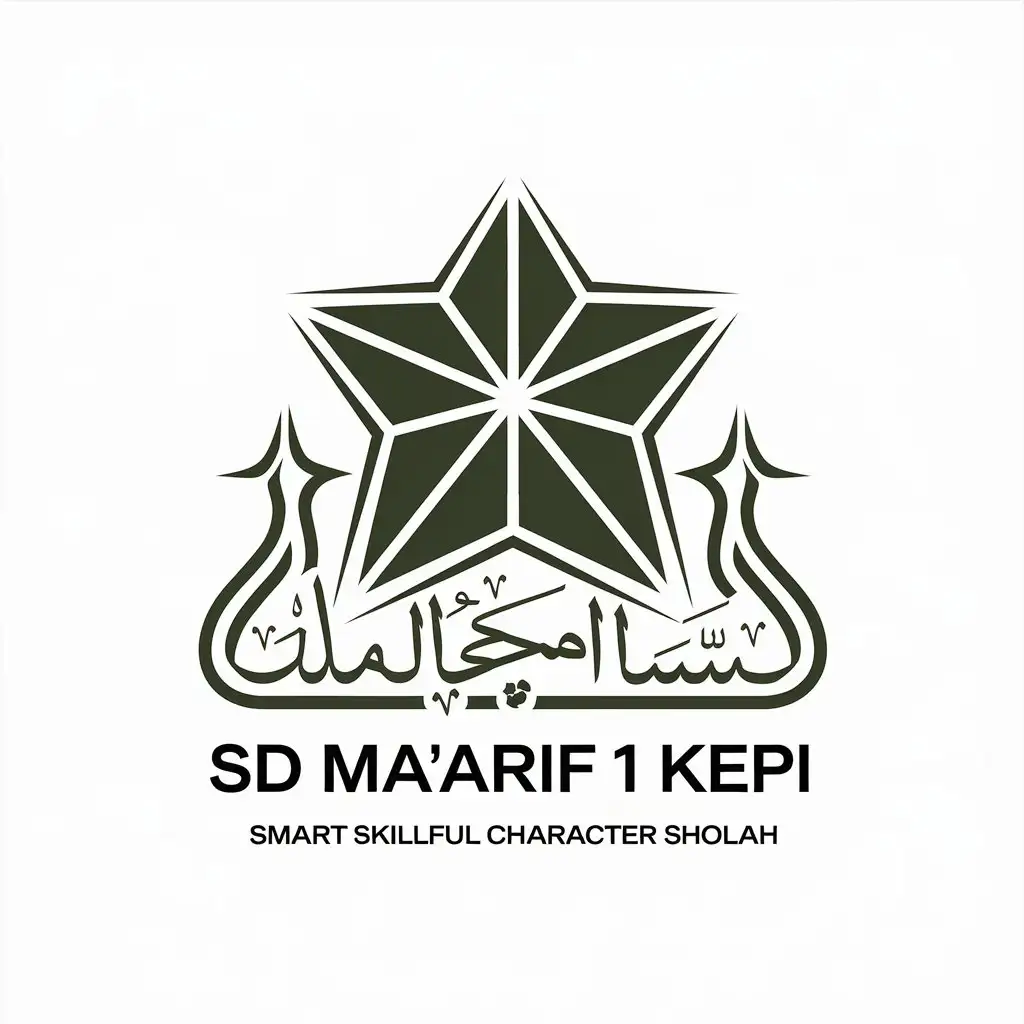 a vector logo design,with the text "SD MA'ARIF 1 KEPI", main symbol:LP AL MA'ARIF STAR 9,NU GREEN COLOR, SLOGAN SMART SKILLFUL CHARACTER SHOLAH,Moderate,be used in Religious industry,clear background