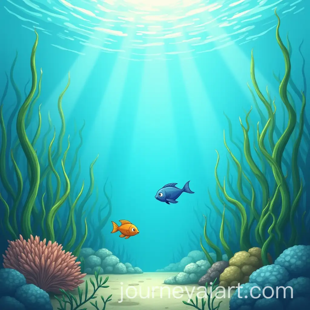 Underwater-Scene-of-Fish-Feeding-on-Seaweed-in-Childrens-Novel-Illustration