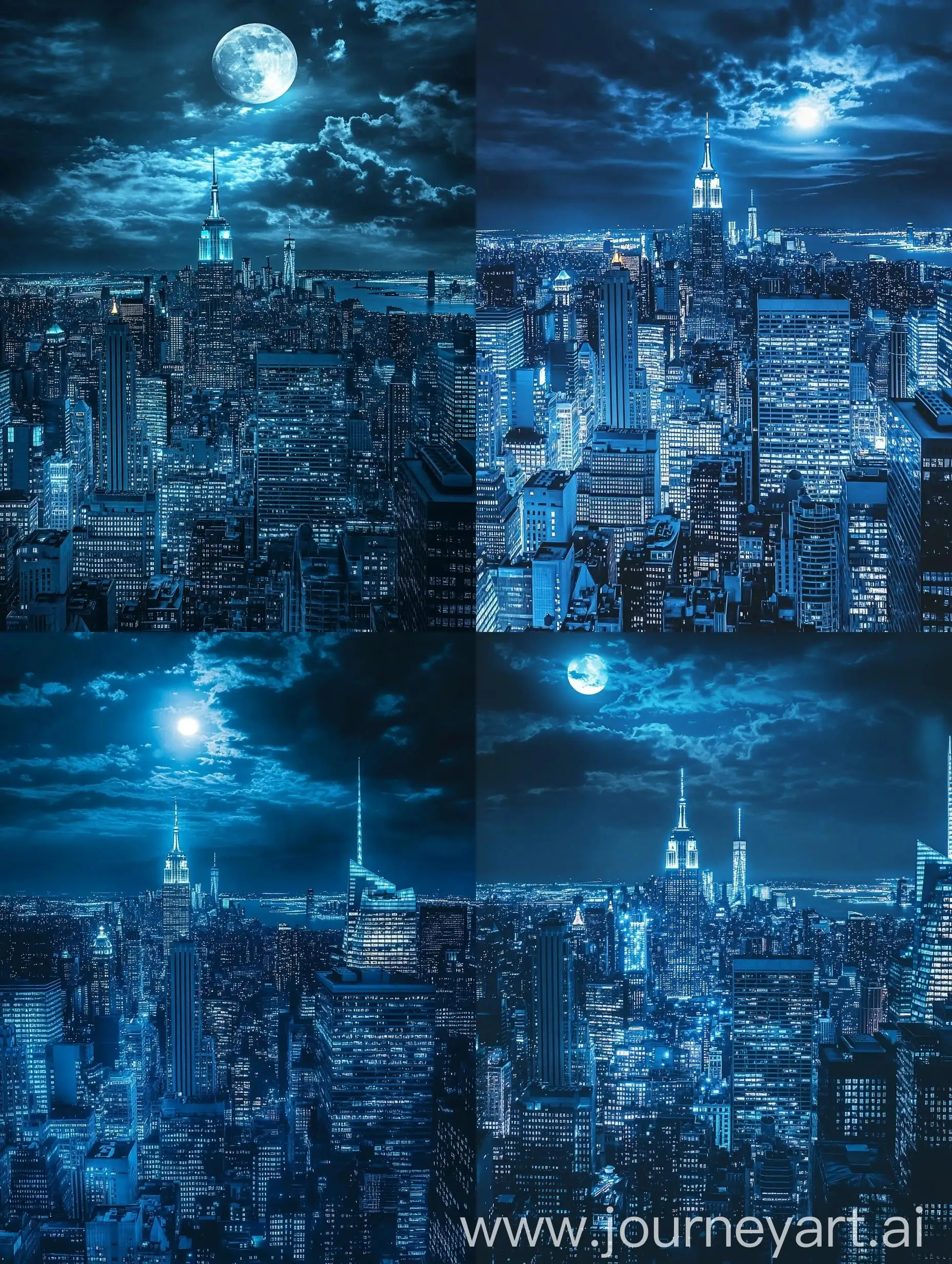 Shadowy-Manhattan-Skyline-with-Blue-City-Lights-at-Night