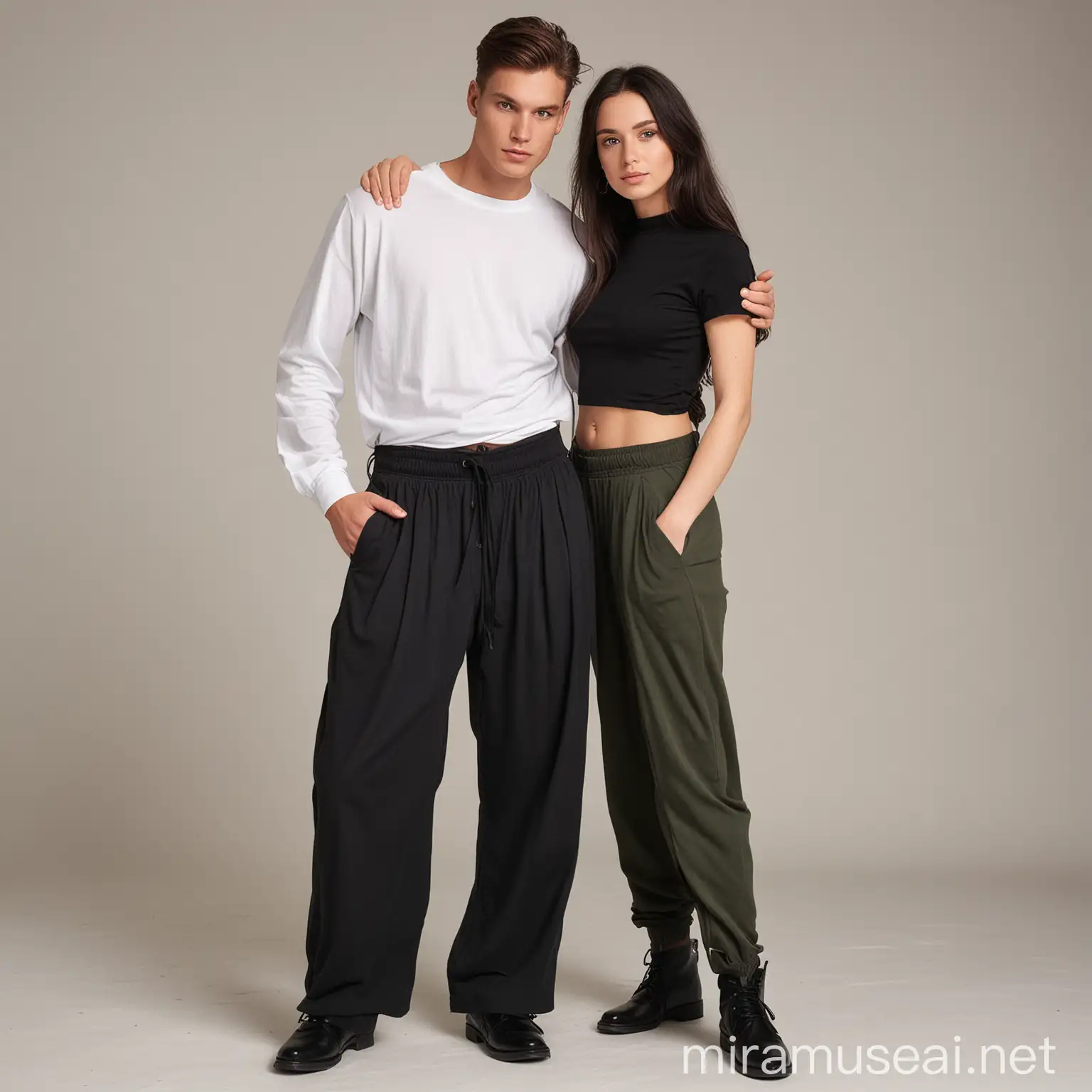 Young Swedish Man and DarkHaired Girlfriend in Stylish Casual Wear