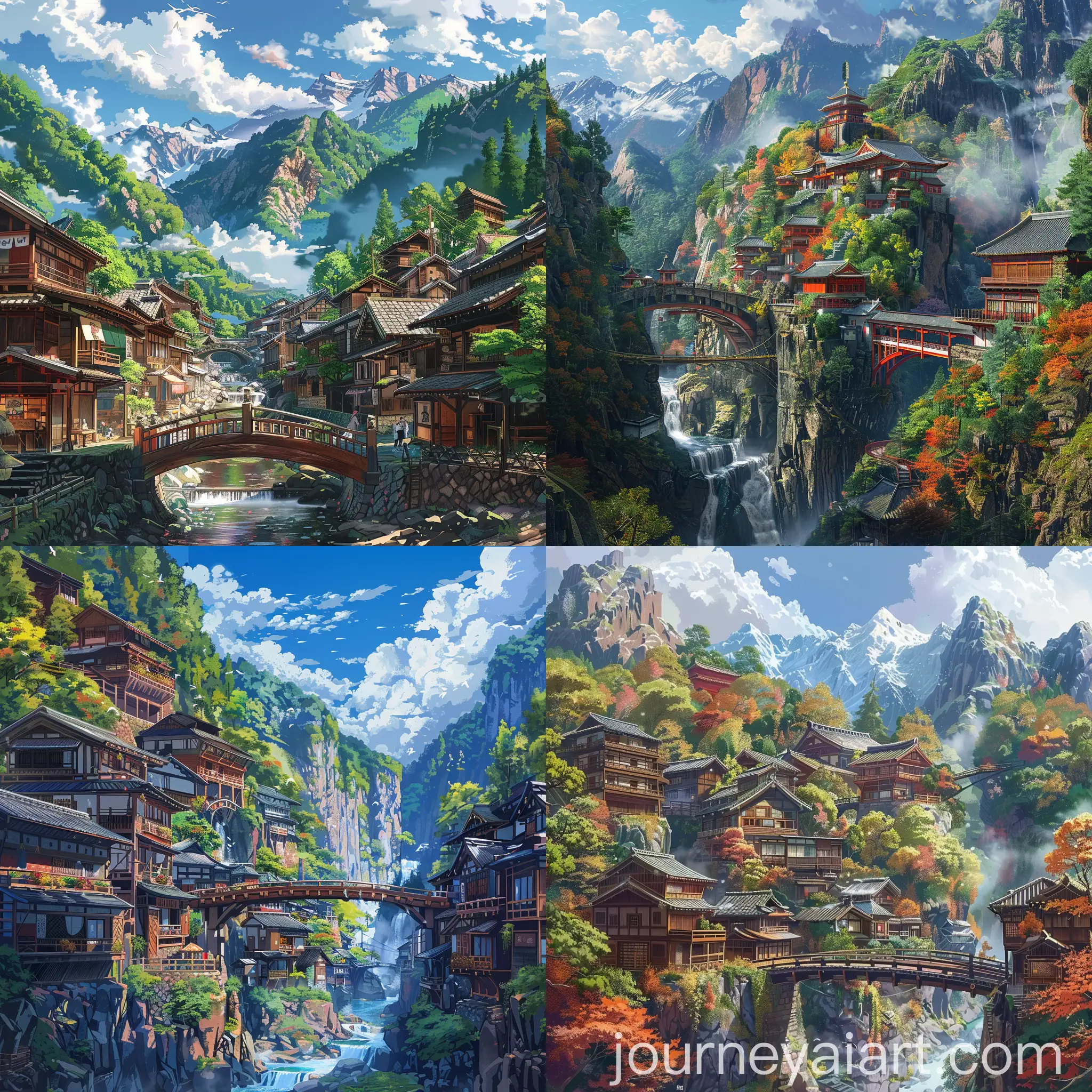 Feudal-Japan-Village-High-in-Mountains-Connected-by-Fearless-Bridge