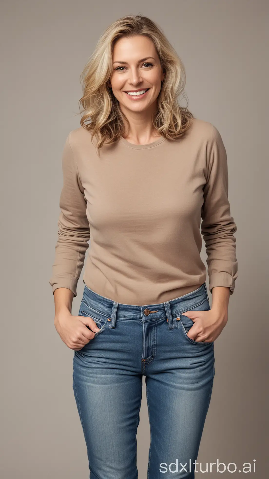 Smiling-MiddleAged-Woman-in-Casual-Jeans