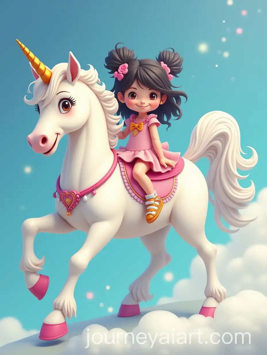 Persian-Girl-Riding-a-White-Unicorn-with-a-Magical-Background
