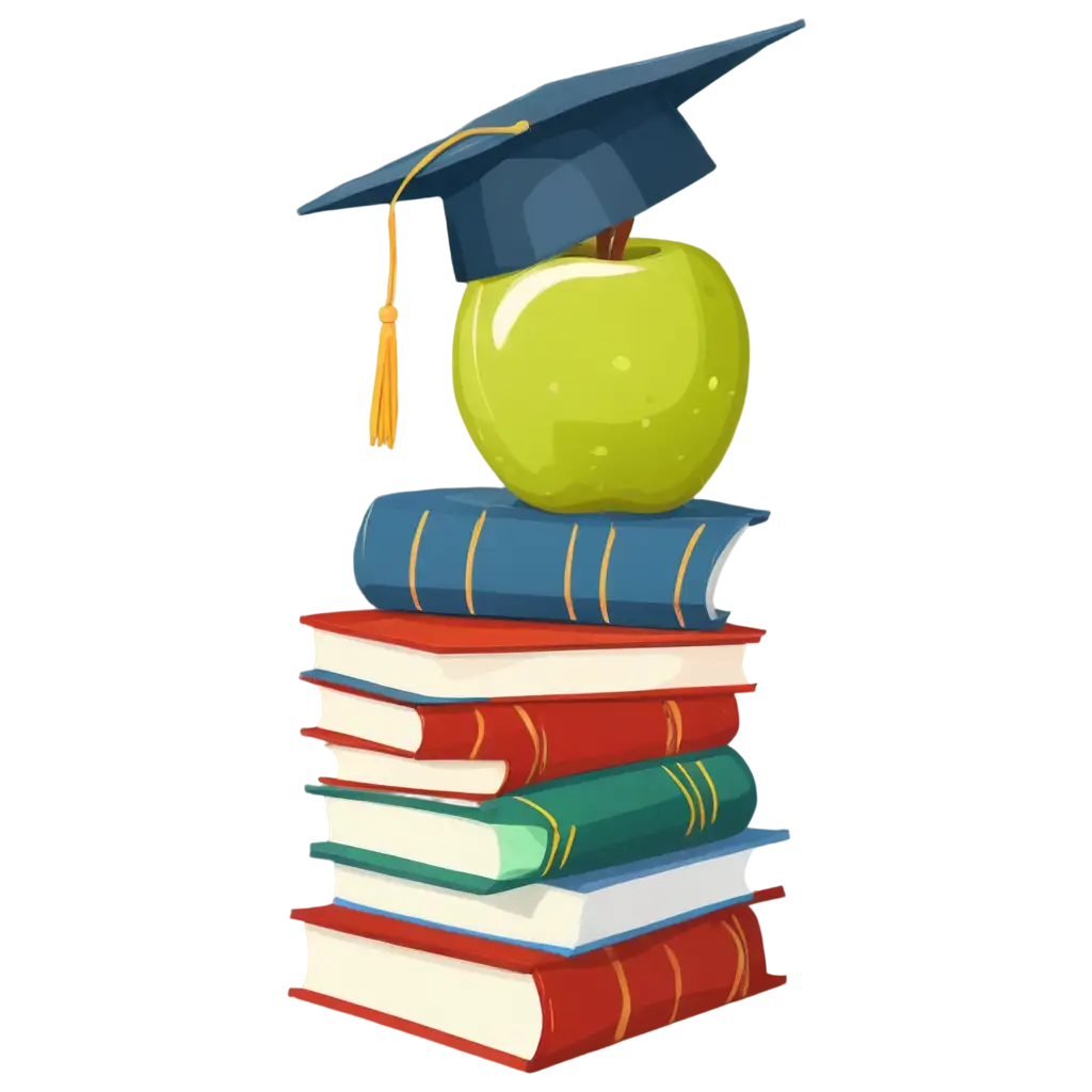 Stack-of-School-Books-with-Graduation-Hat-and-Apple-on-Top-PNG-Image-for-Education-and-Learning-Themes