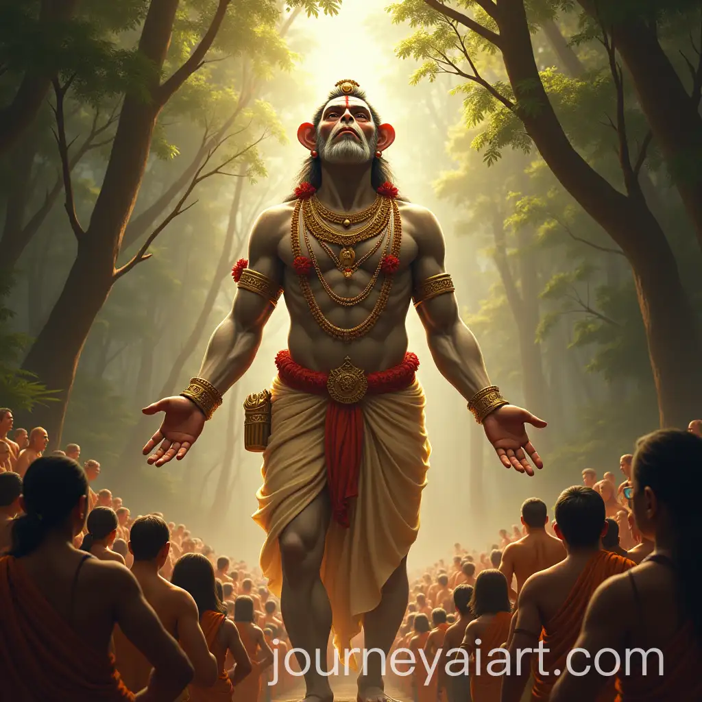 Lord-Hanuman-in-Devotional-Forest-Setting-with-Worshippers