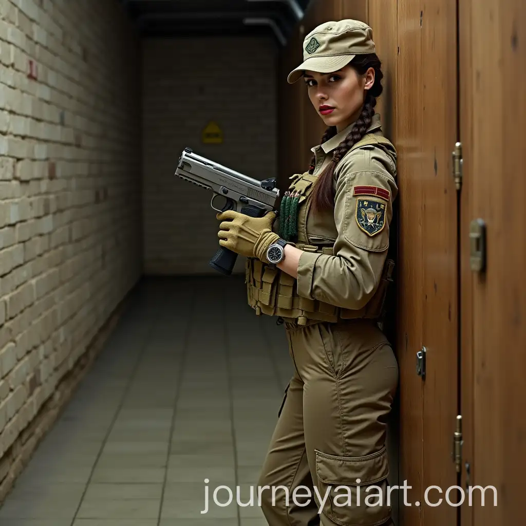 Young-Military-Woman-with-Desert-Eagle-in-Underground-Bunker-Corridor