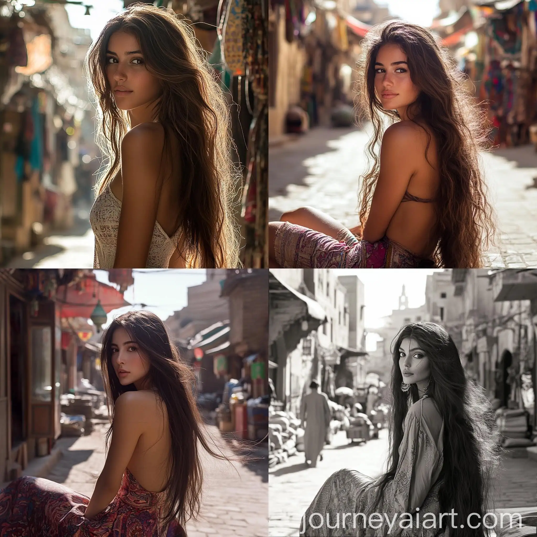 Beautiful-Woman-Sunbathing-in-Ancient-Silk-Road-Market-Street