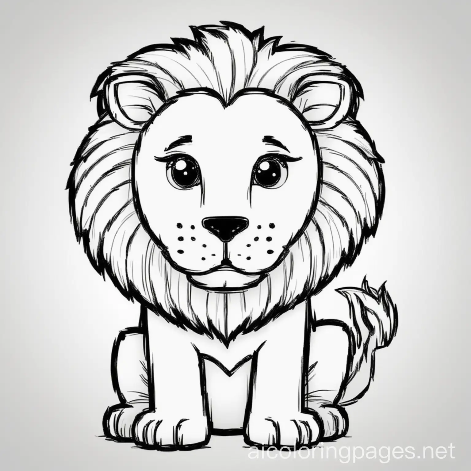 Cartoon-Lion-Coloring-Page-Black-and-White-Line-Art-with-Ample-White-Space