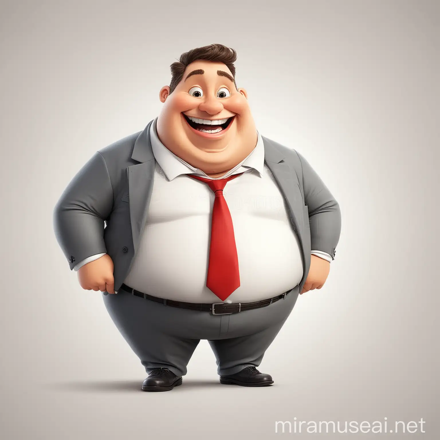 Cartoon Happy Fat Business Man on White Background