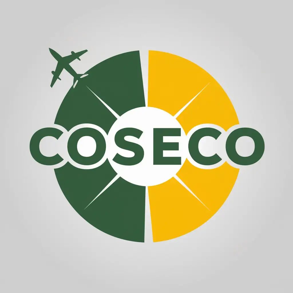 LOGO-Design-For-Coseco-Green-Yellow-Circular-Symbol-with-Airplane-for-Flight-Service