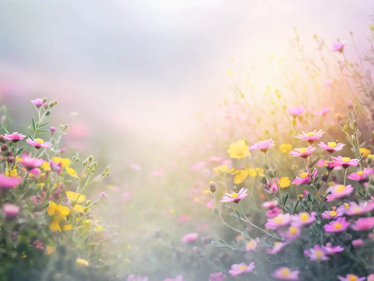 Digital Photography Background with Pink and Yellow Wild Flowers