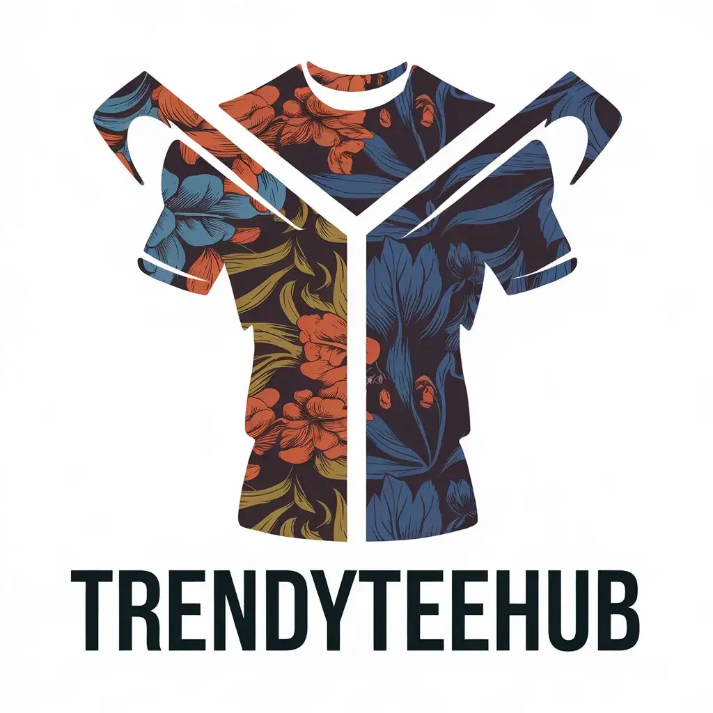 a vector logo design,with the text "TrendyTeeHub", main symbol:men's floral fashion pattern T-shirts,complex,be used in Retail industry,clear background