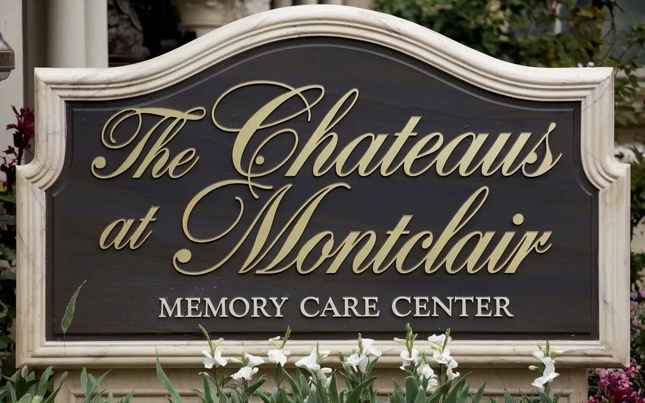 Luxurious Stone Sign The Chateaus at Montclair with Elegant Script and Memory Care Center