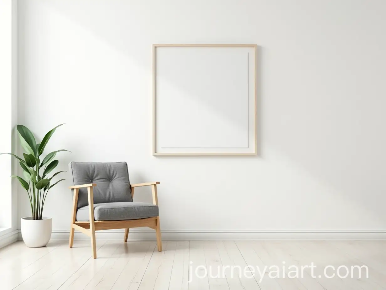 Minimalist-Living-Room-with-Modern-Chair-and-Empty-Wall-Frame